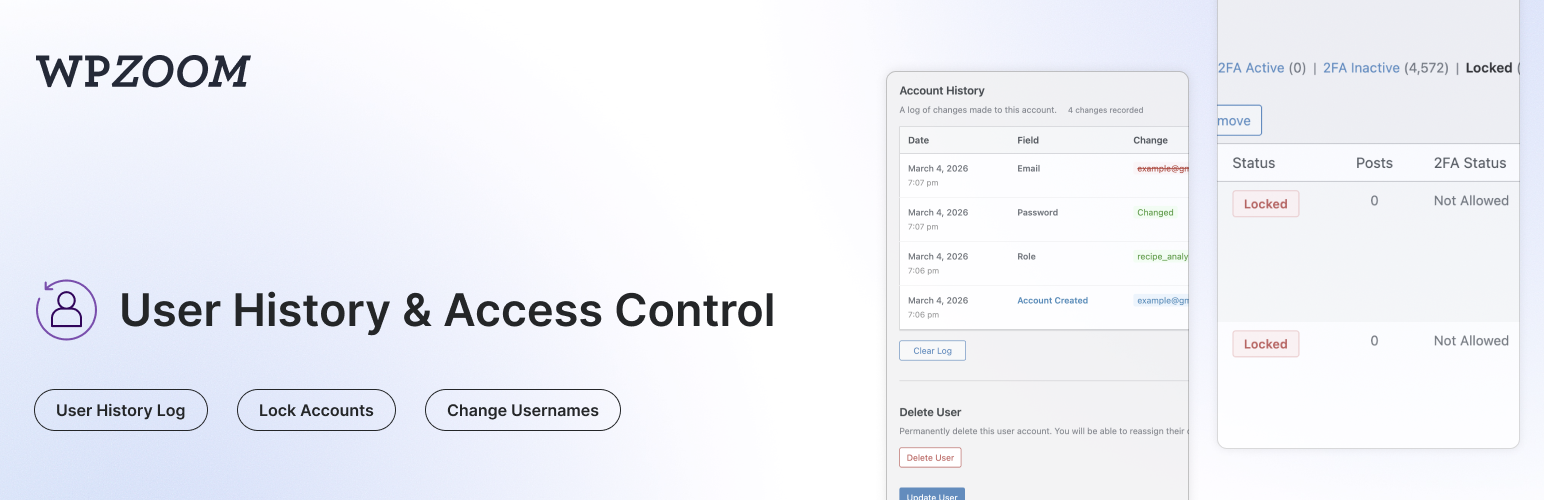 WordPress 外掛 WPZOOM User History – Lock Users & Change Usernames 的封面圖片