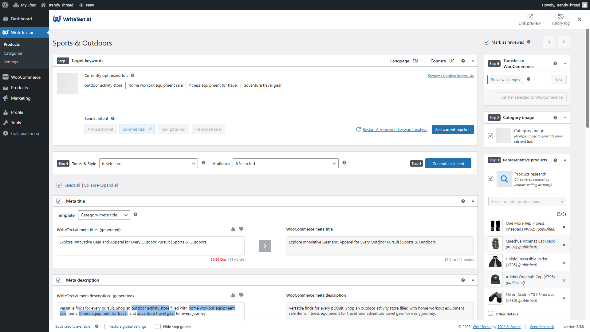 View category overviews and optimize category texts with representative products.