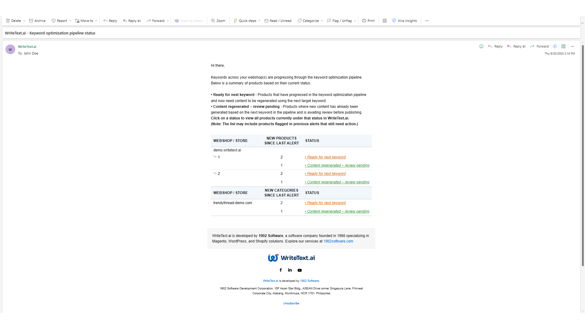 Get notified by email when keyword analysis or automated content updates are complete.