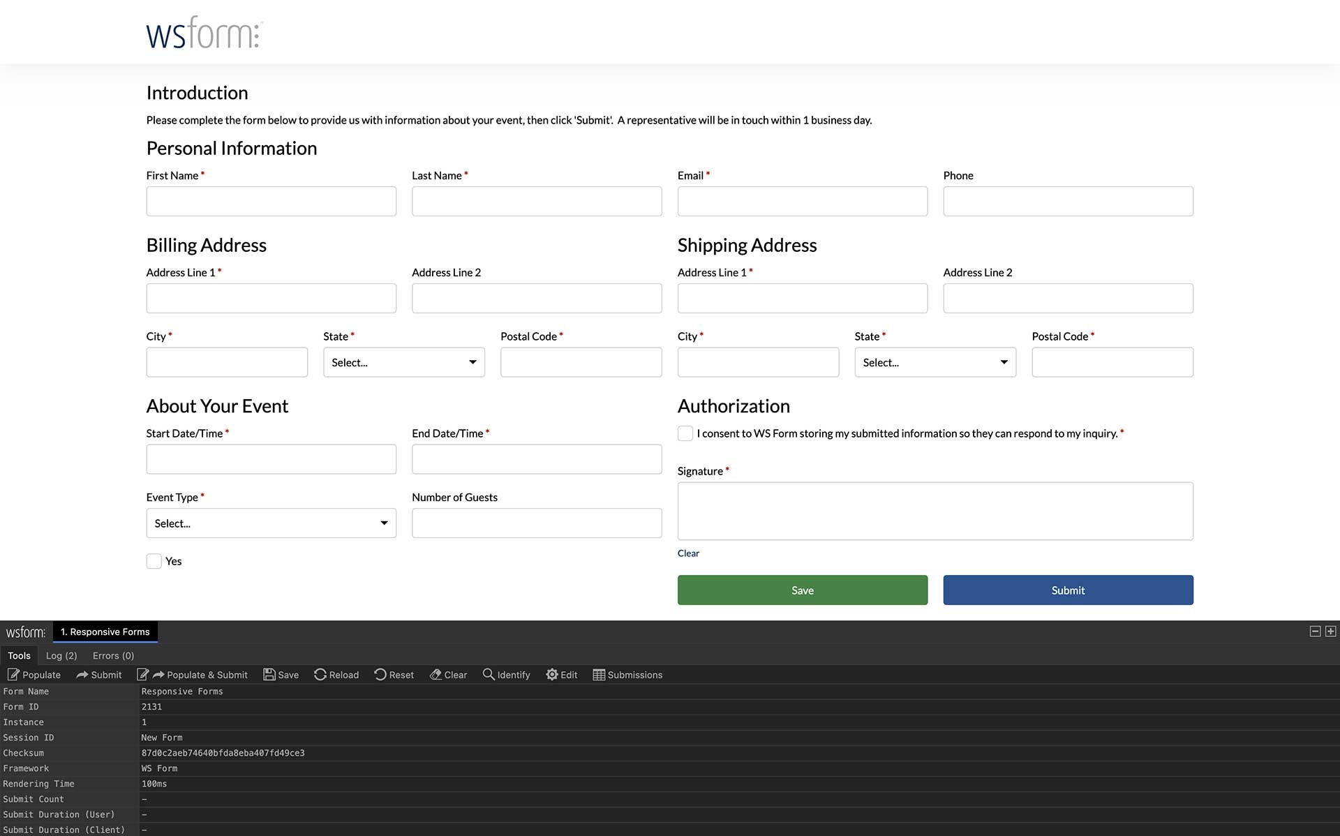 Example Front-End Form