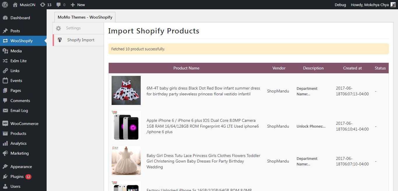 Shopify products imported successfully