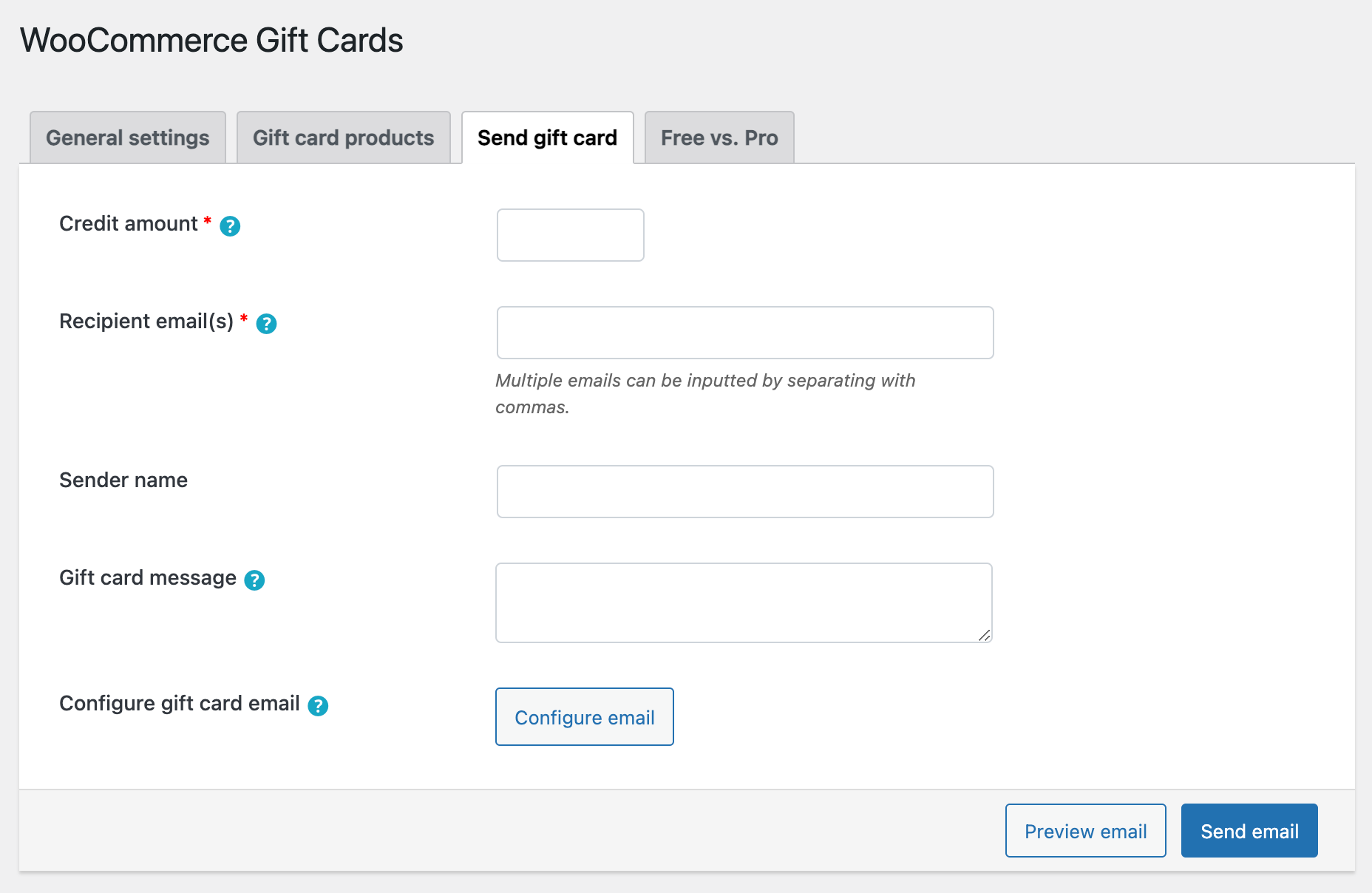 Sending gift cards from backend