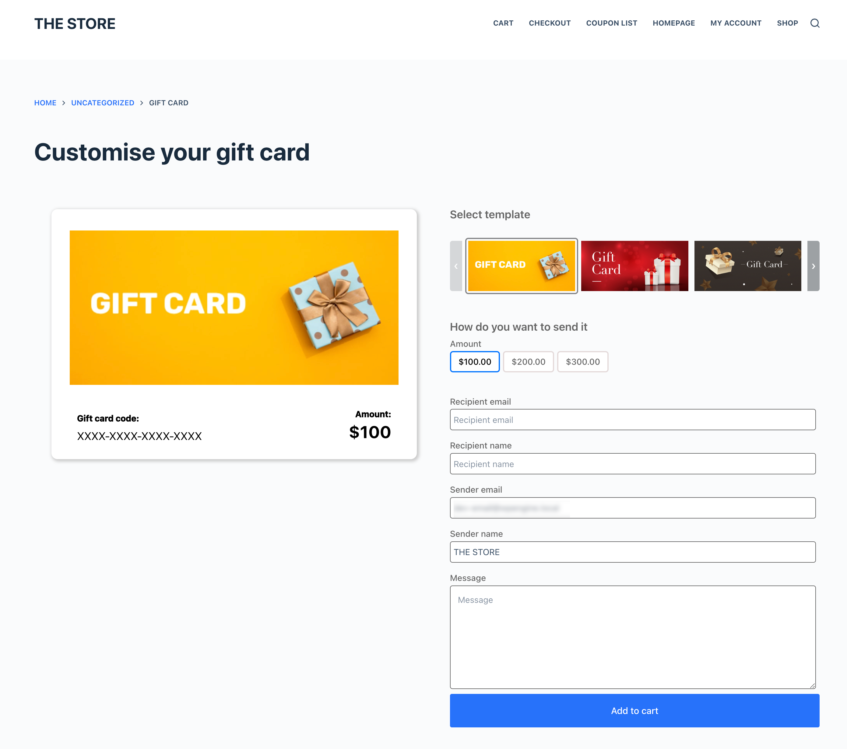 Gift card product in the store