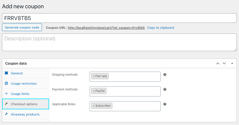 Shipping/Payment/User role-based coupons