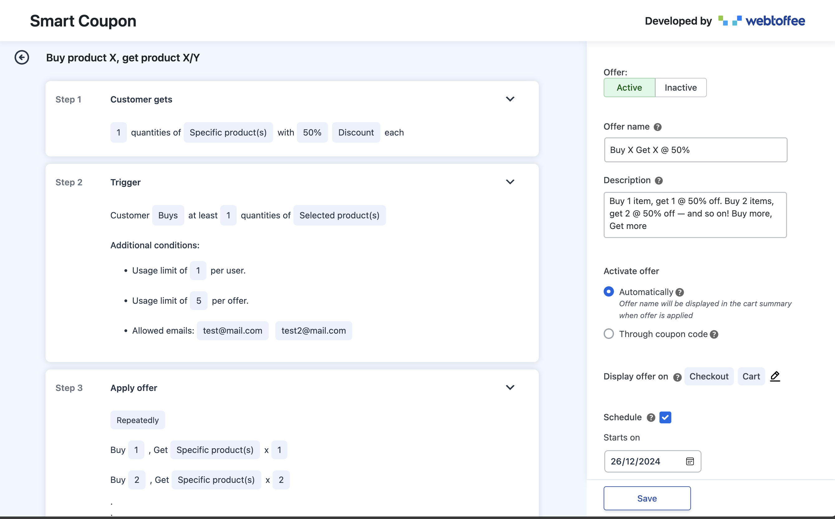 Configuring WooCommerce buy one get one offers