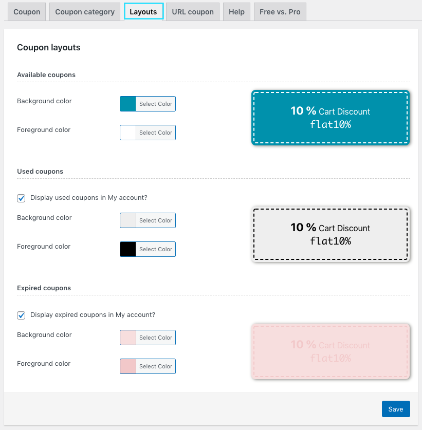Various coupon layouts