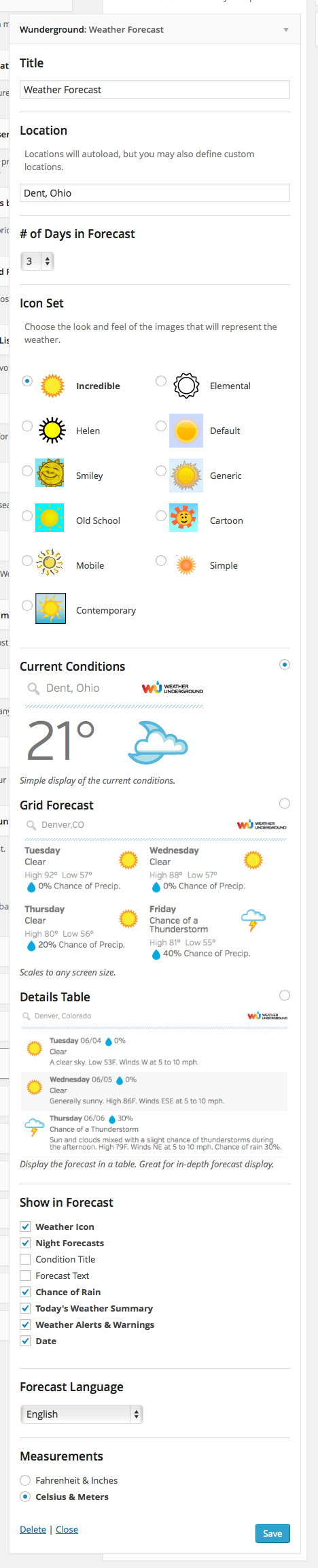 Widget configuration