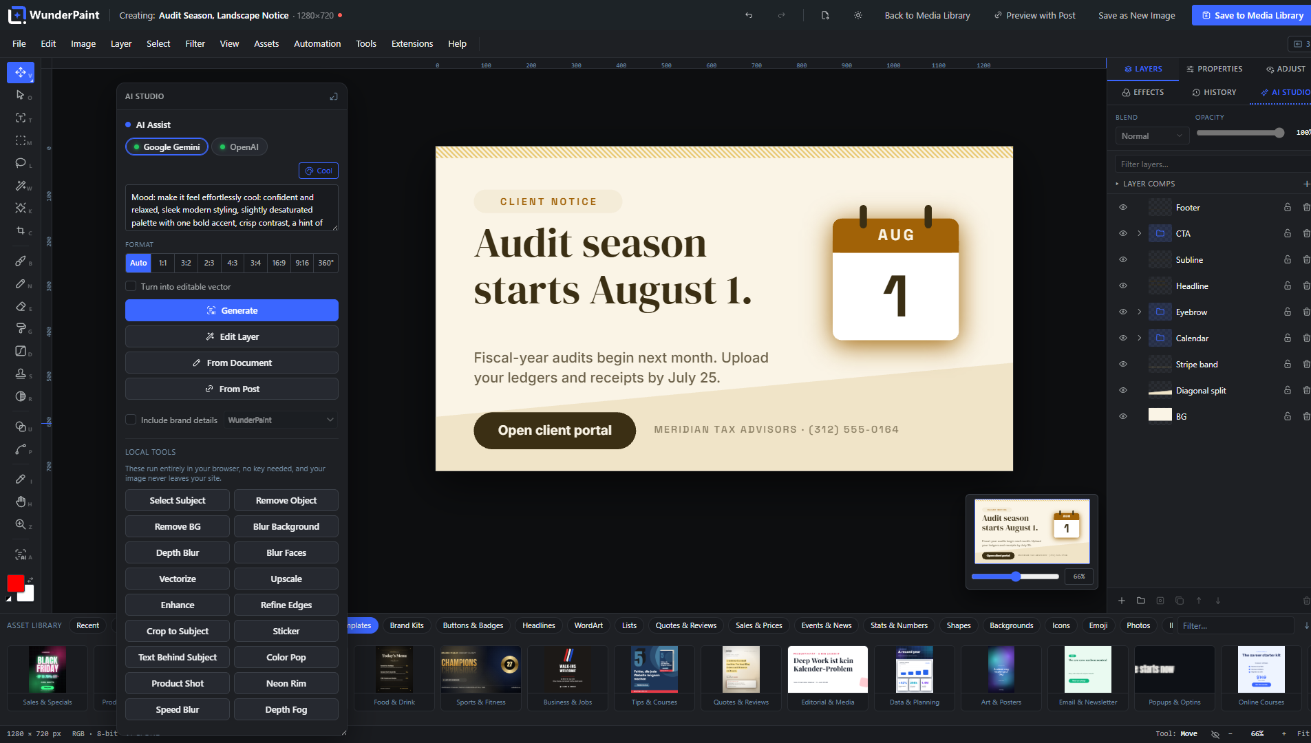 AI Studio: a rough sketch becomes a finished graphic with one style click.