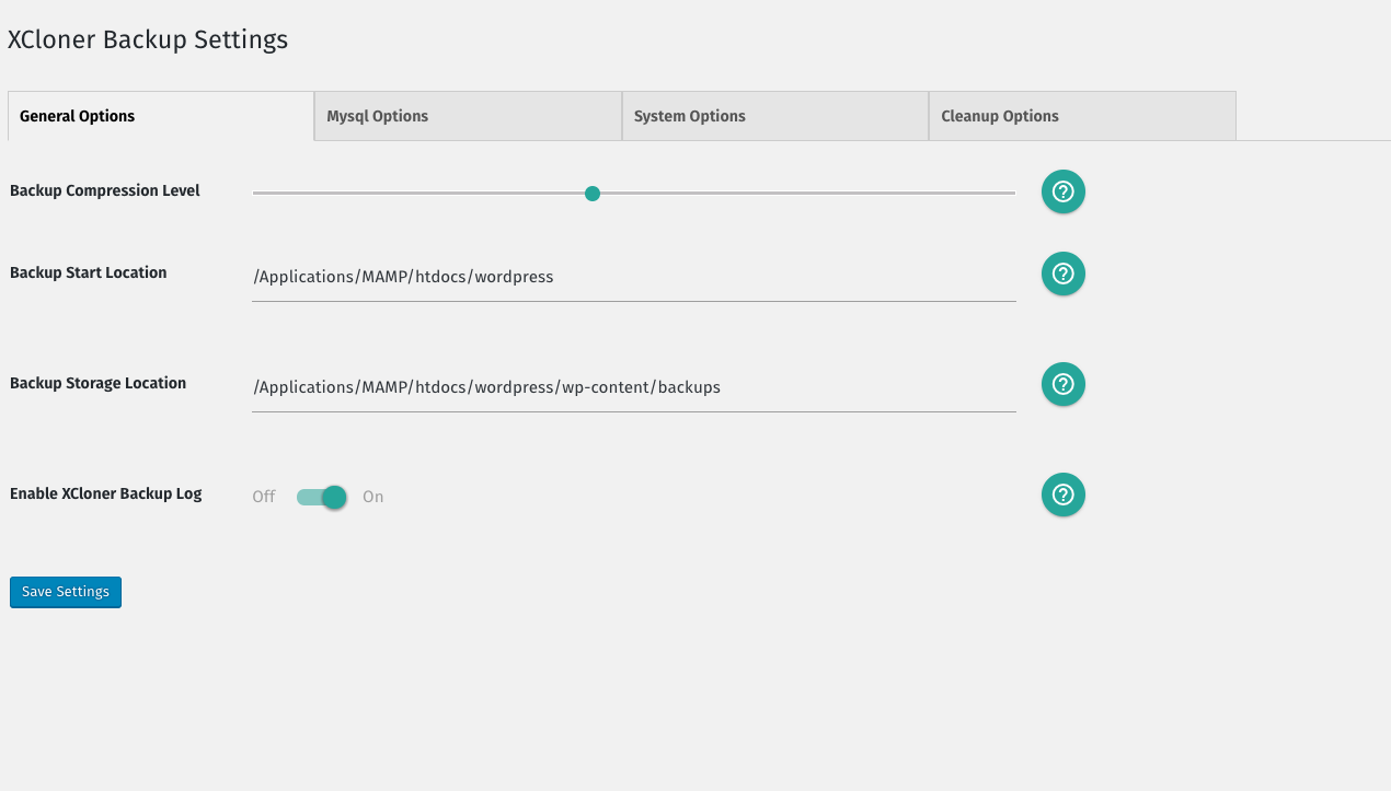 General Backup Settings