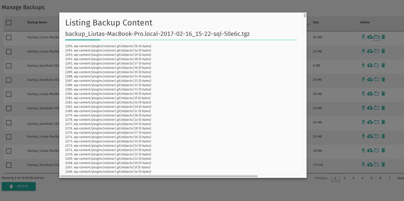 List Backup Content