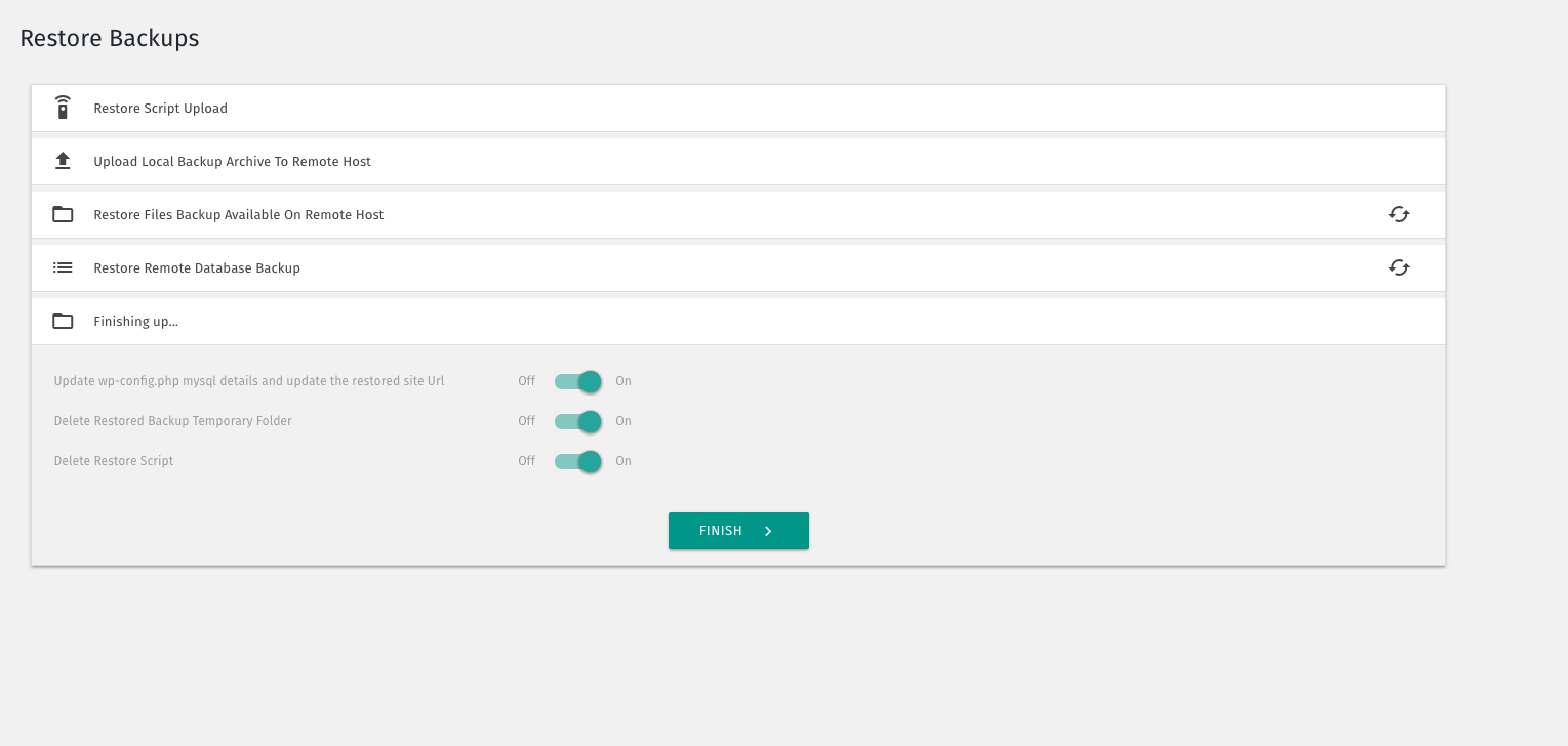 Restore Backup Panel