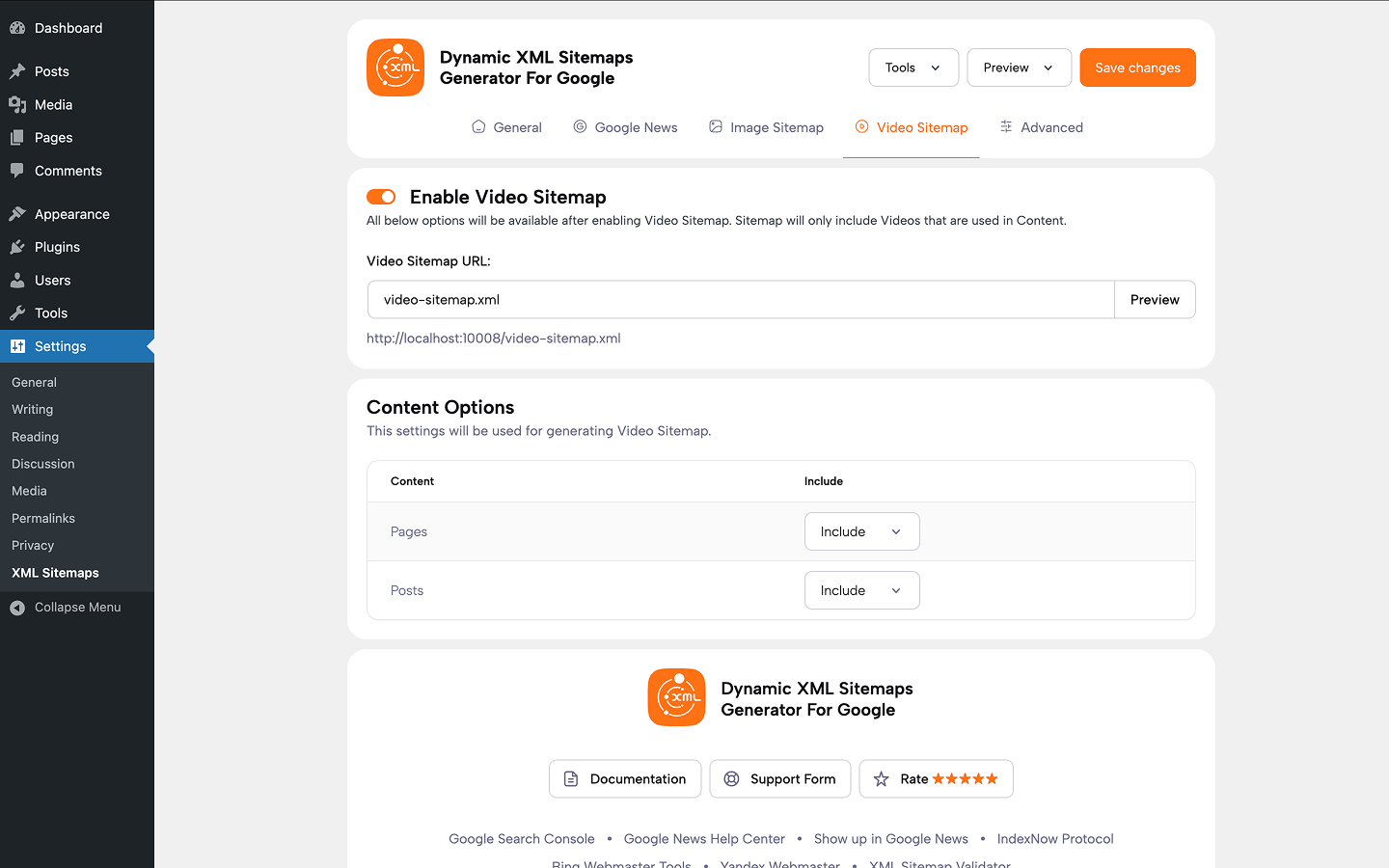 Video Sitemap Settings
