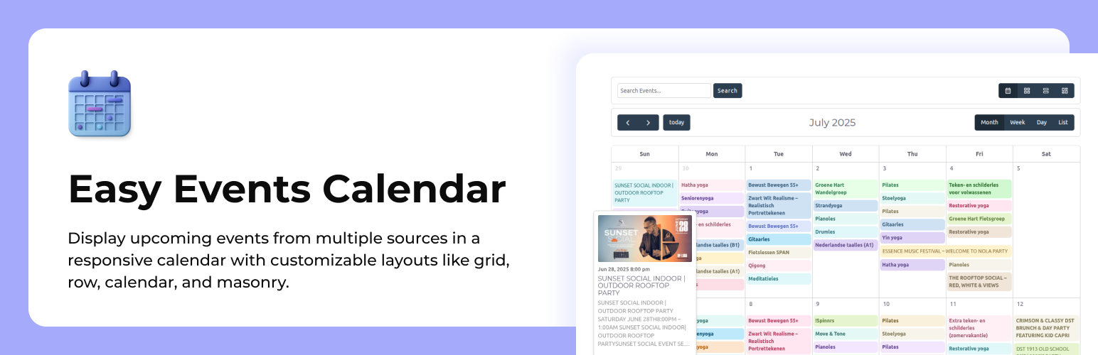 Easy Events Calendar : All-in-One Events Calendar with Social Event, Eventbrite, Meetup, Google & iCal Import Support