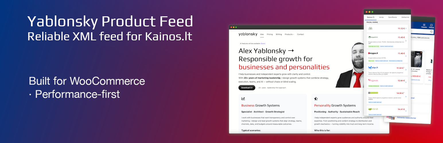 WordPress 外掛 Yablonsky Product Feed for Kainos.lt 的封面圖片。