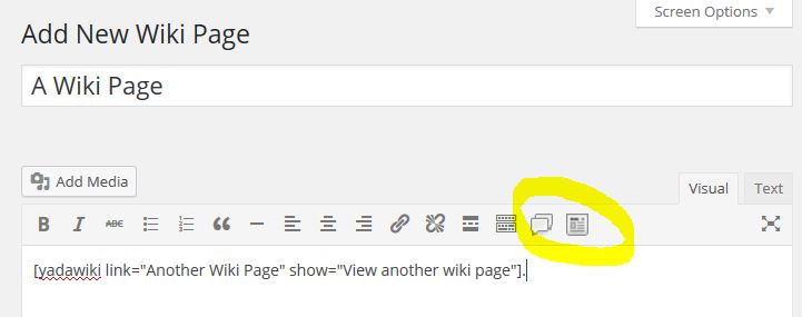 These are the editor buttons for the Yada Wiki shortcodes.