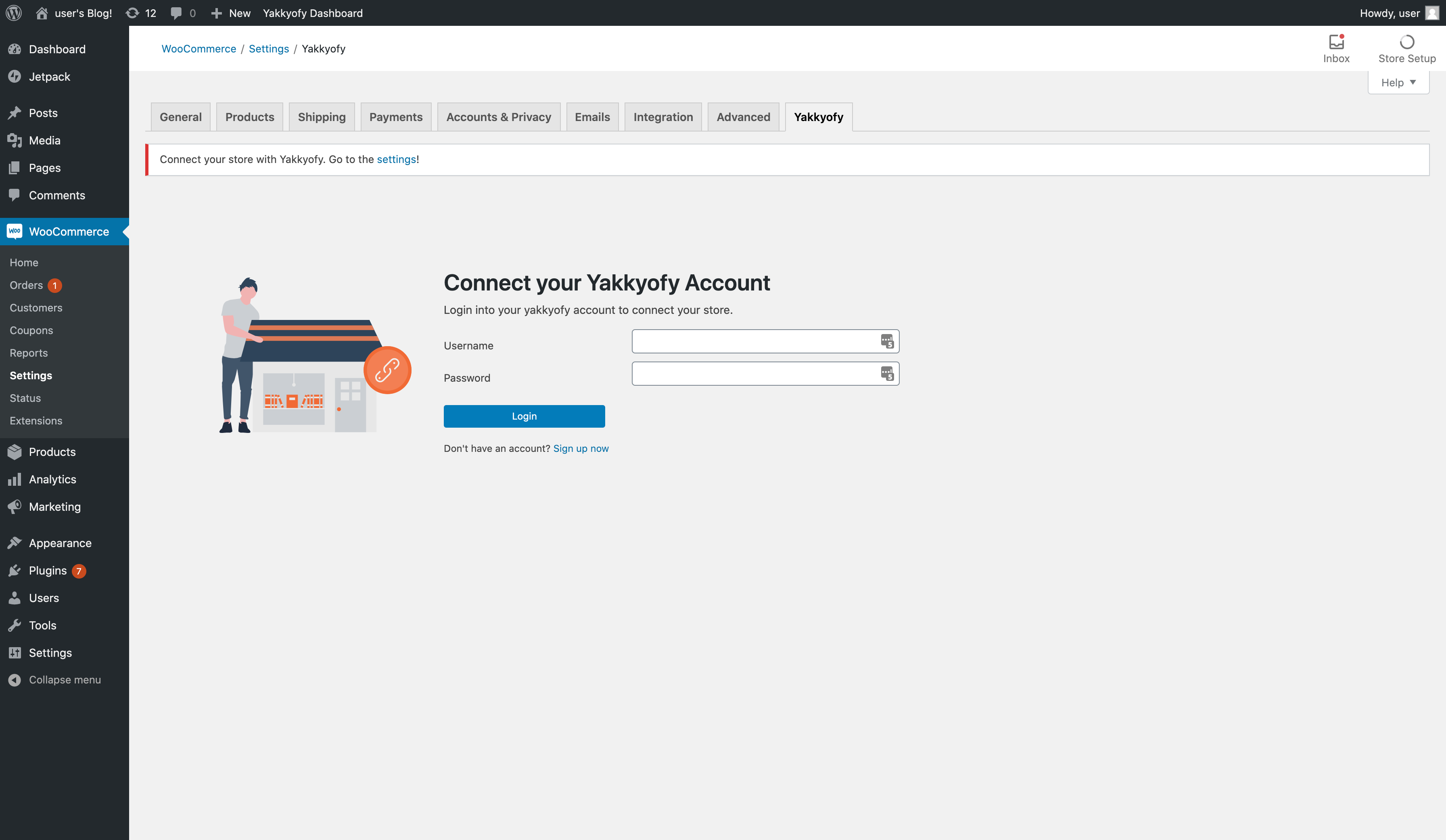 Visit Yakkyofy under the Woocommerce Settings Tab, to login with Yakkyofy