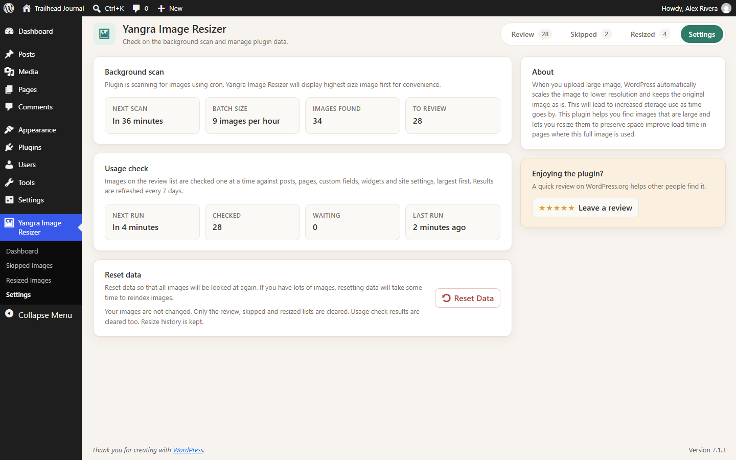Settings page with background scan and usage check status
