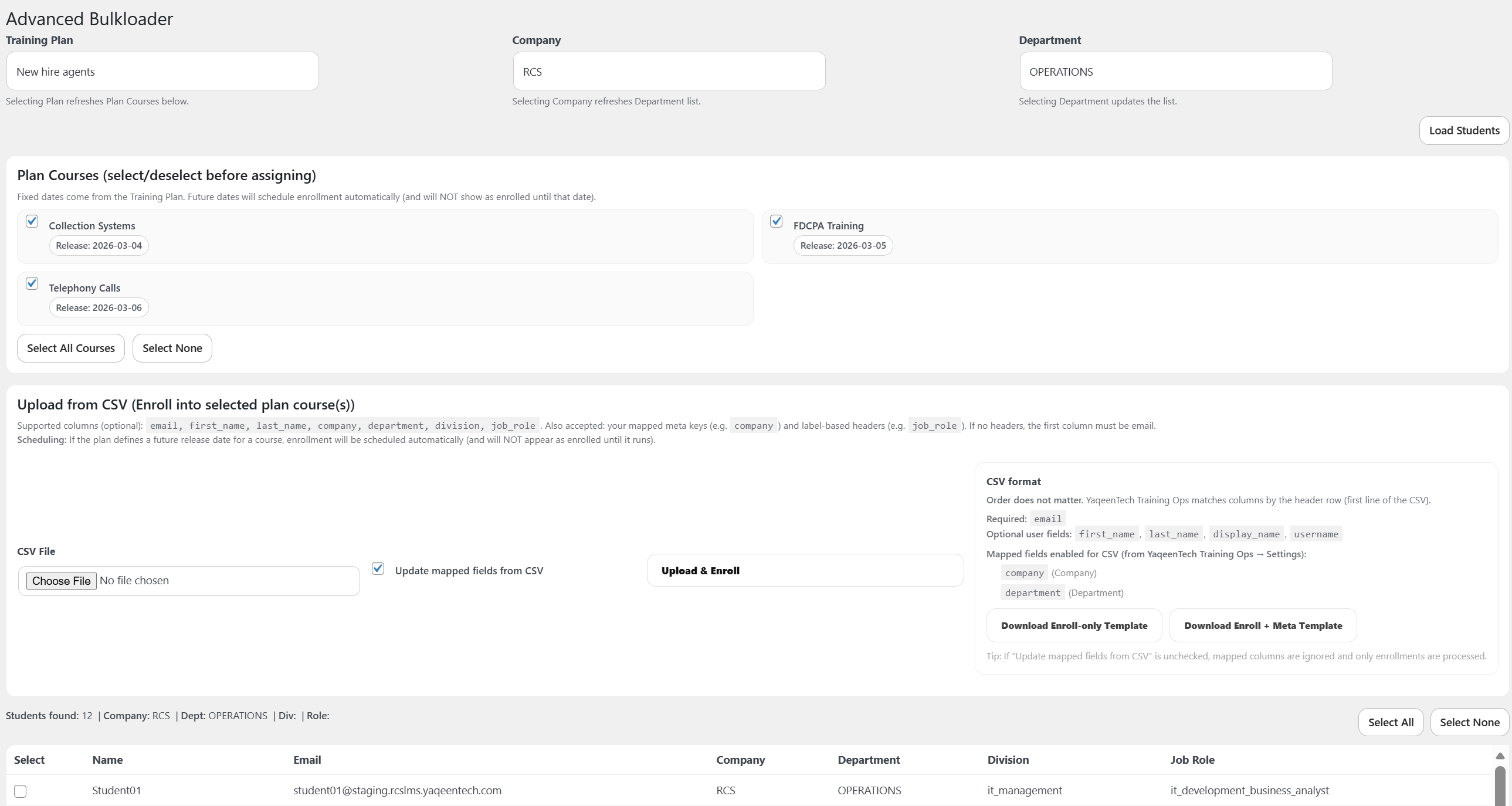 Advanced Bulk Loader with CSV-based enrollment management