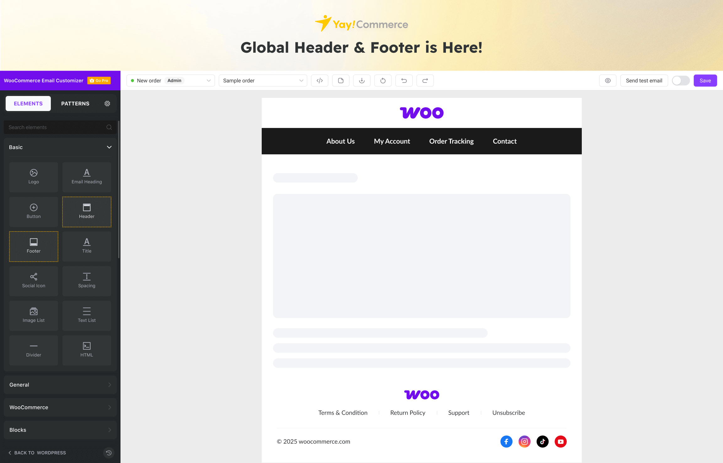 Build your header and footer once, apply it in any email templates you want
