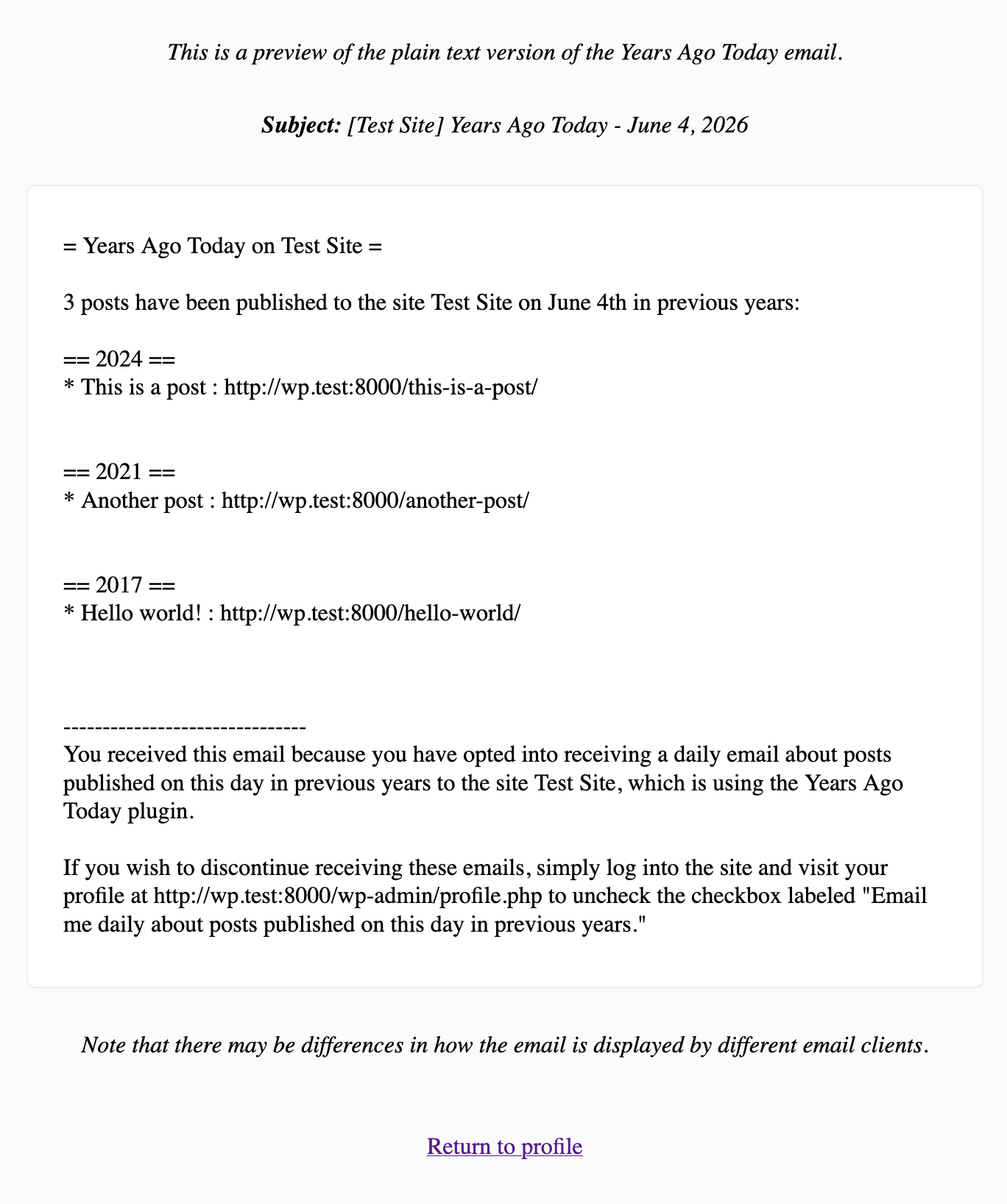 Preview of the plain text email.