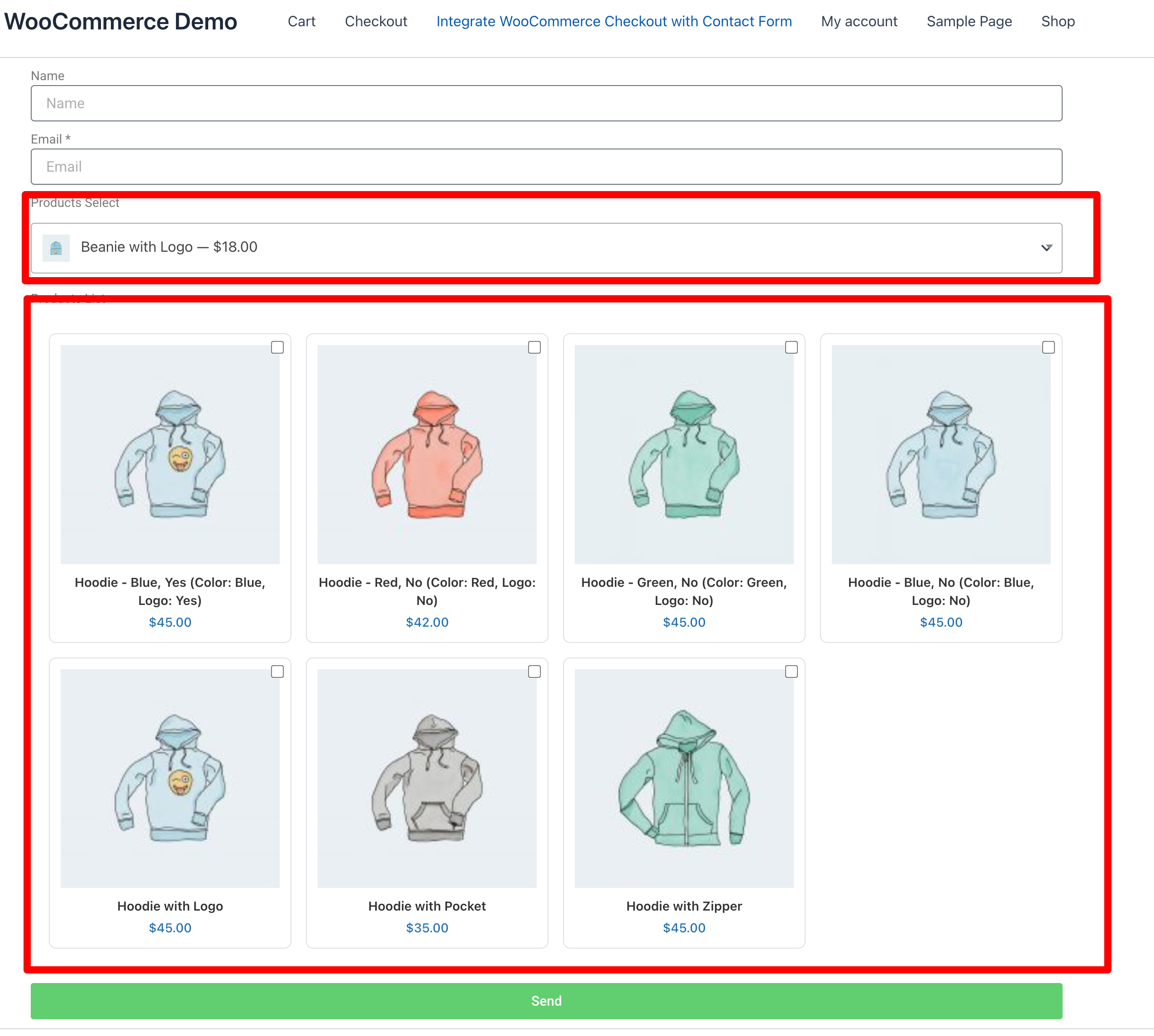 Add "WooCommerce Product List" field inside Elementor Form.