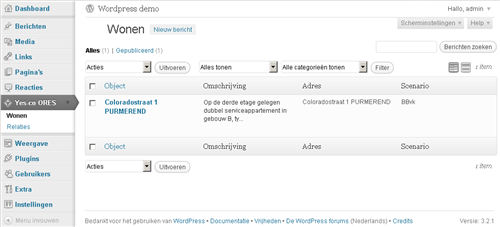 Overview of projects on the WordPress Admin