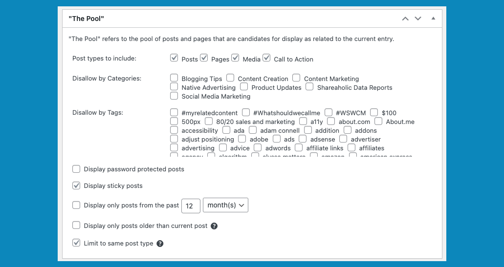 YARPP options in WP-Admin: "The Pool" settings