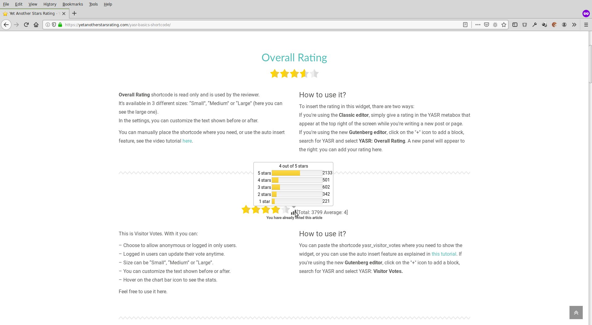 Example of Yasr Overall Rating and Yasr Visitor Votes shortcodes