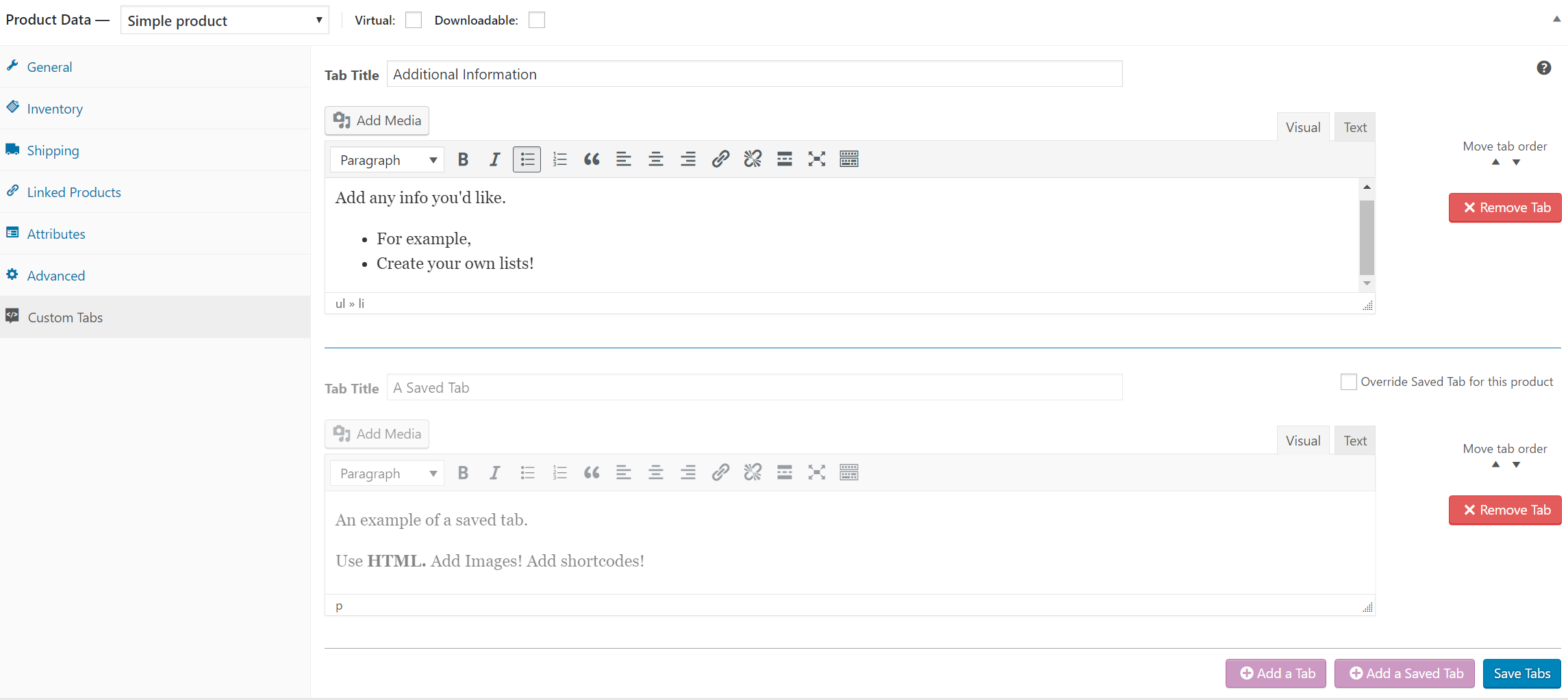 Custom Product Tabs for WooCommerce