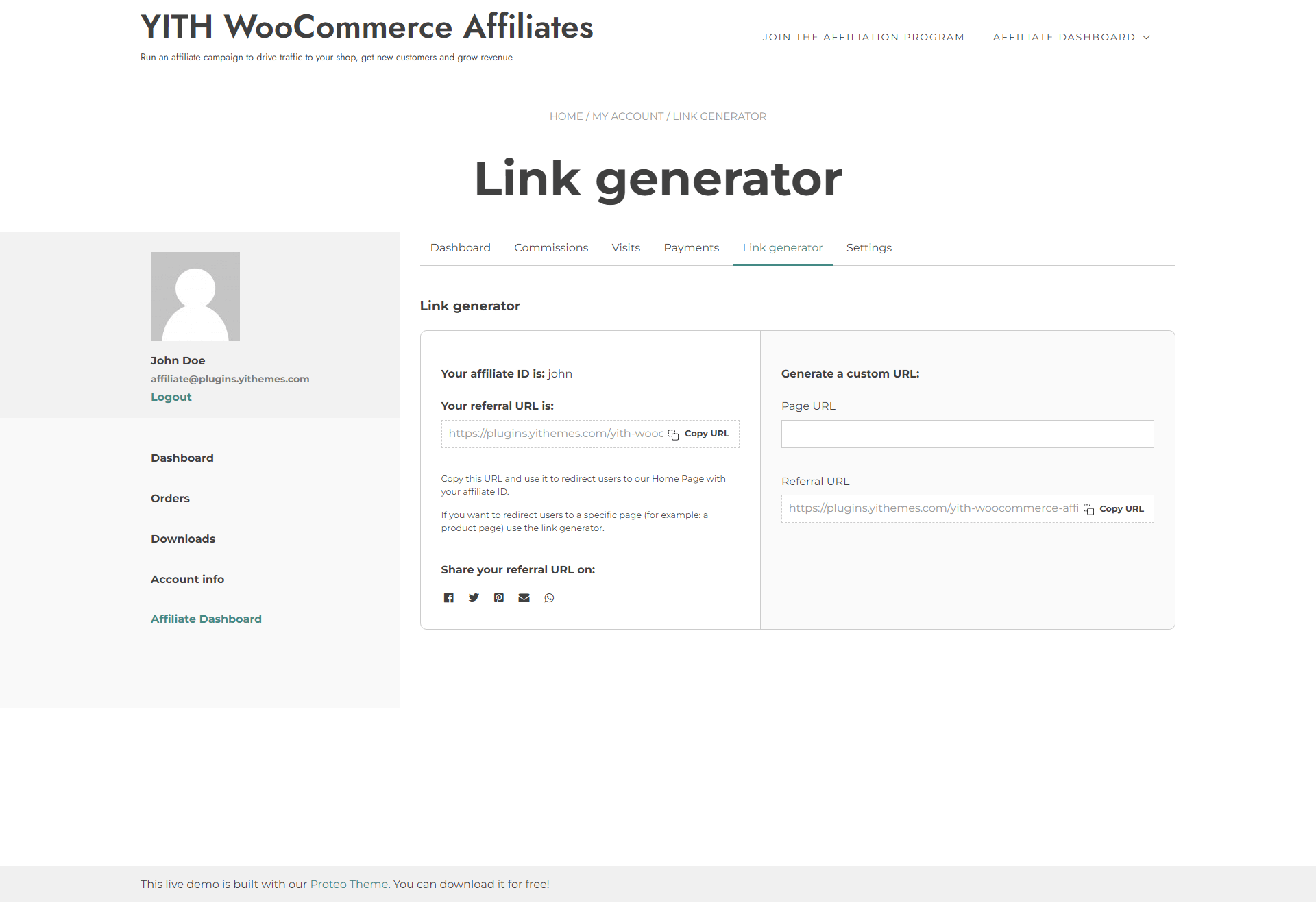 [Affiliate Dashboard] Link Generator