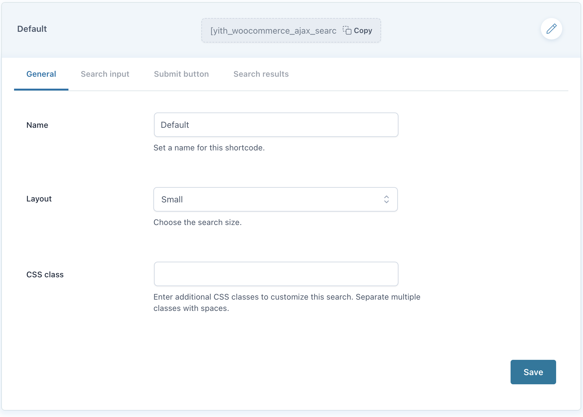 Shortcode configuration - general tab