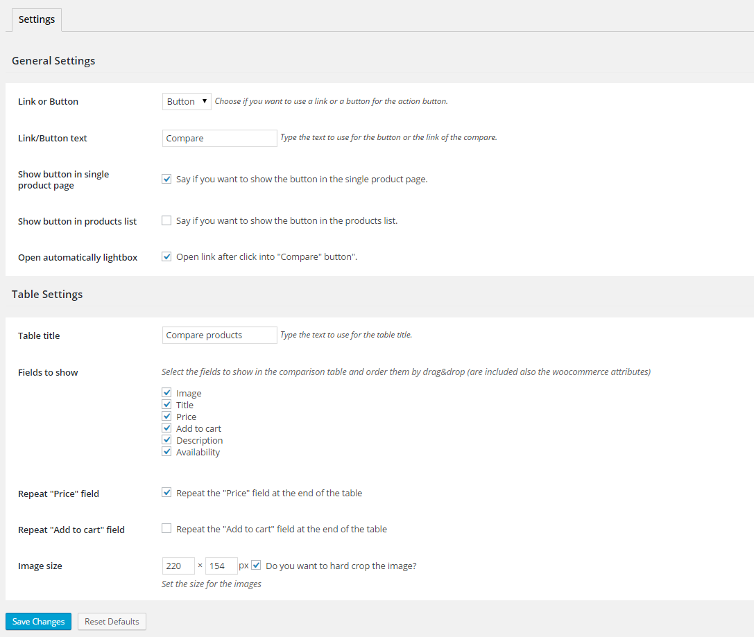 The settings of plugin