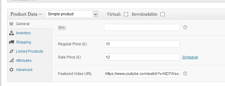 The admin field in product configuration.