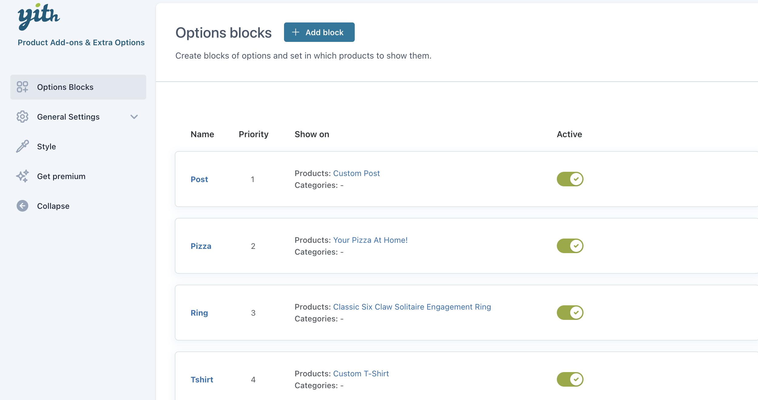 Blocks table