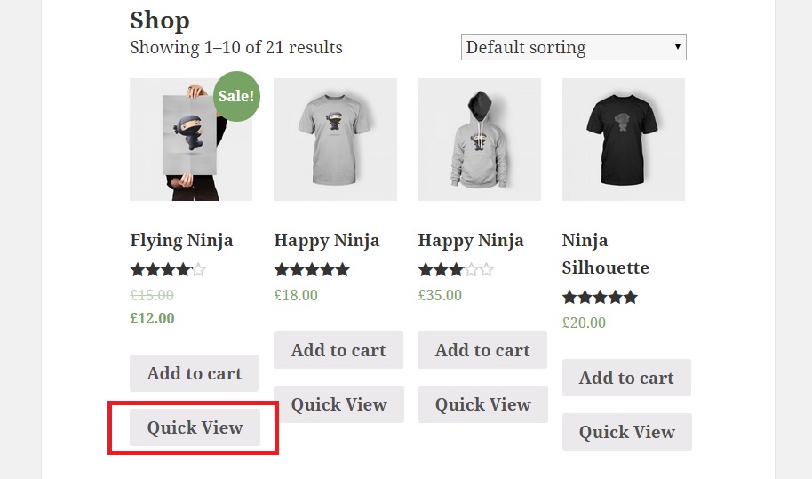 The quick view button in shop page.