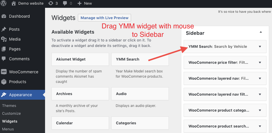 Add YMM widget to sidebar