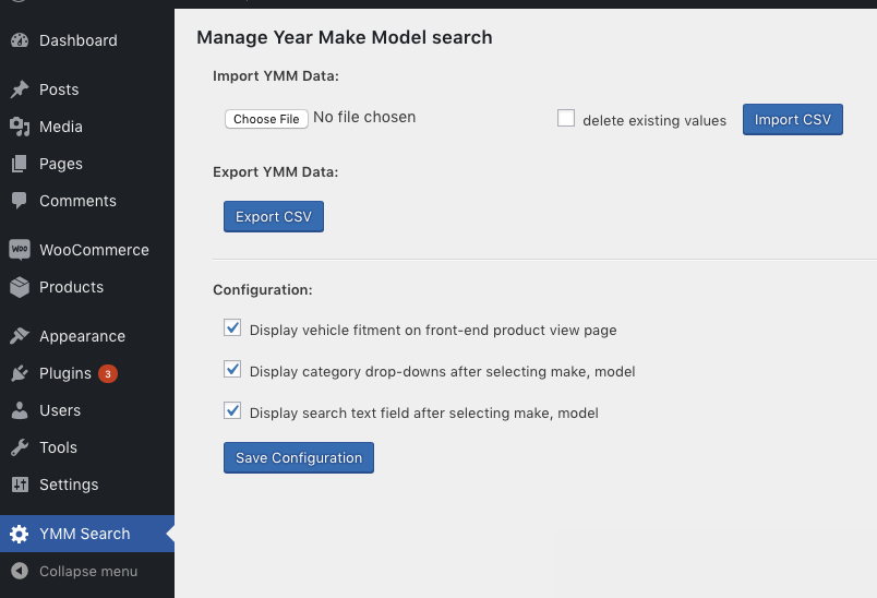 Import / Export and the configurations page