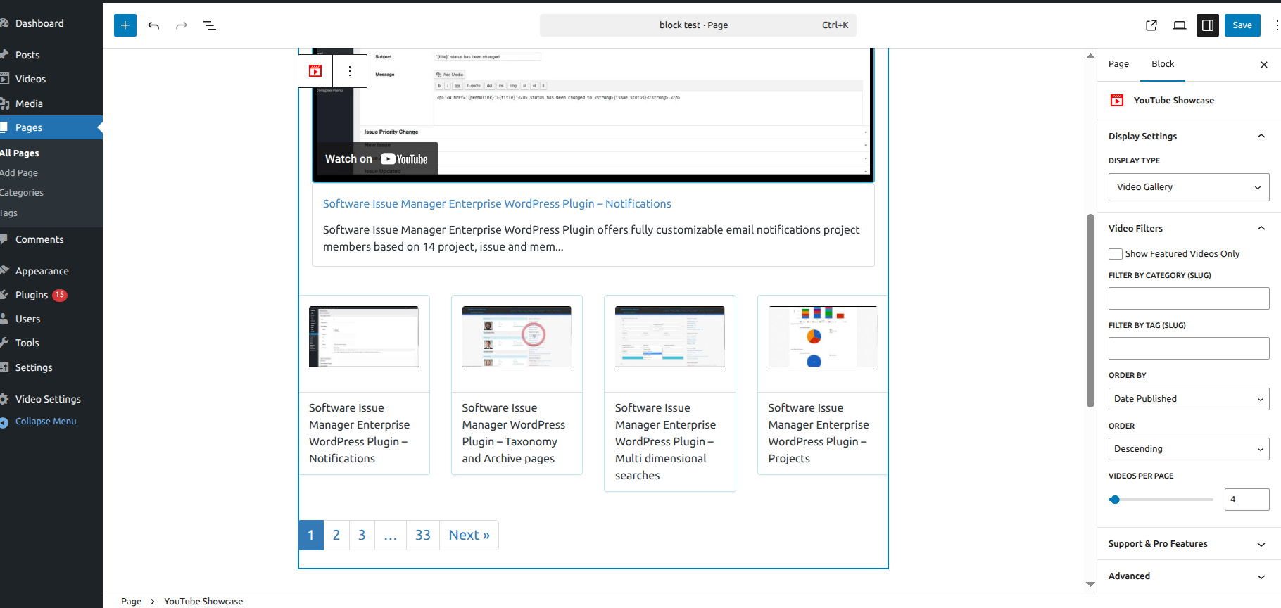 The Visual Block Editor – Design your YouTube Showcase with a real-time preview directly in the sidebar.
