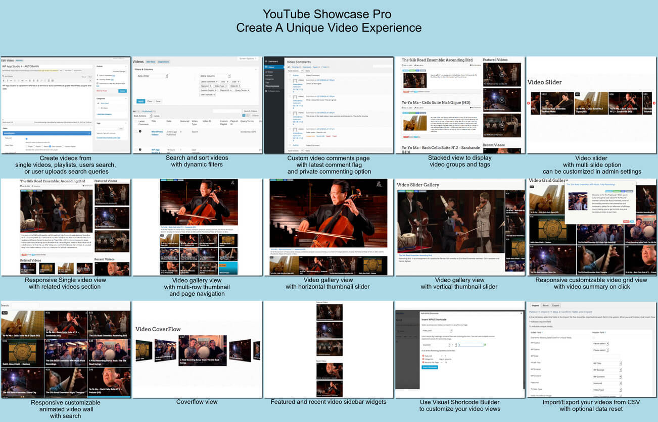 YouTube Showcase PRO Edition offers 40-65% faster page loads, many advanced video management,player configuration, and display options. Highly recommended for site owners.