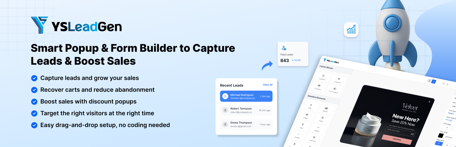 YS LeadGen – Popup Builder, Exit Intent Popups, Lead Forms & Email Marketing