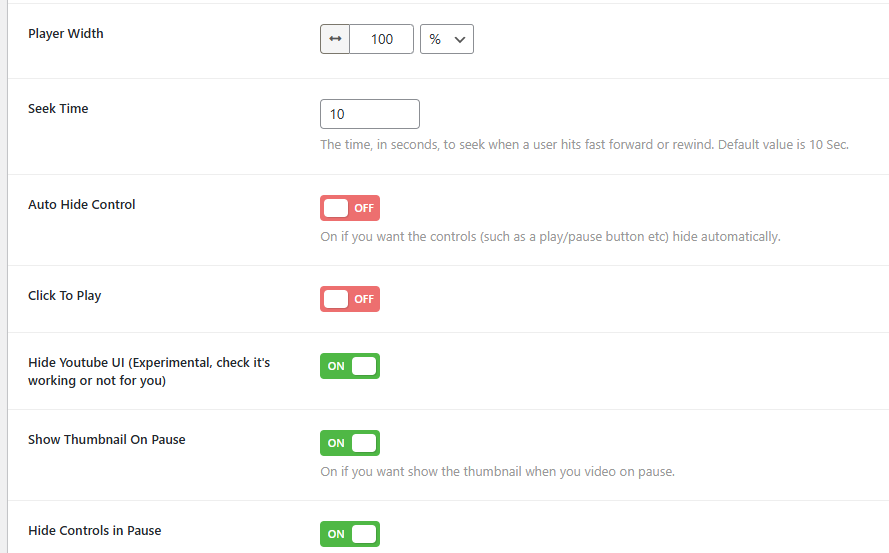 Control settings