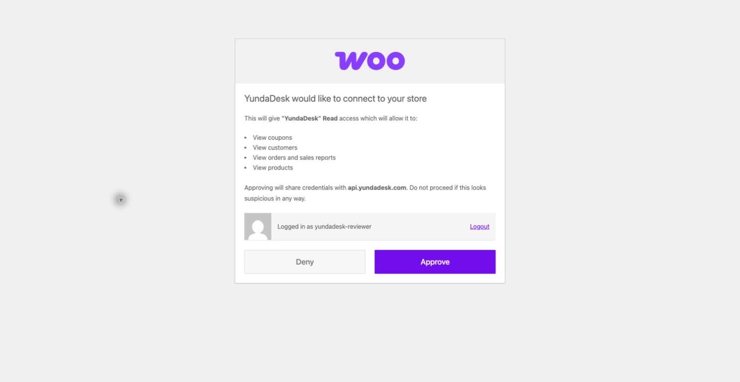 WooCommerce's official Read-only authorization page.