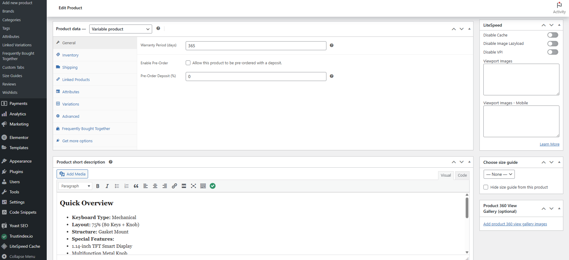 Assign warranty period (days) on product