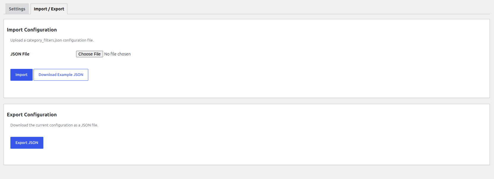The Global Filters and Import/Export management interface.