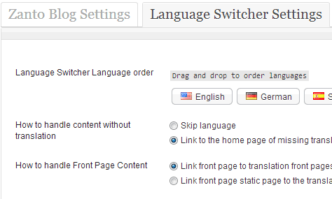 Part of the blog Zanto WP Translation settings page