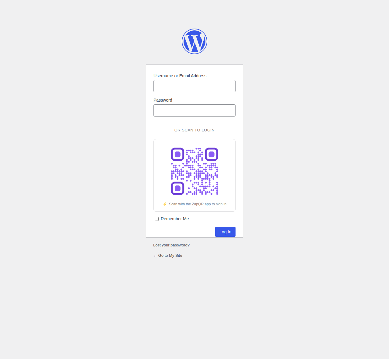 QR code displayed on WordPress login page