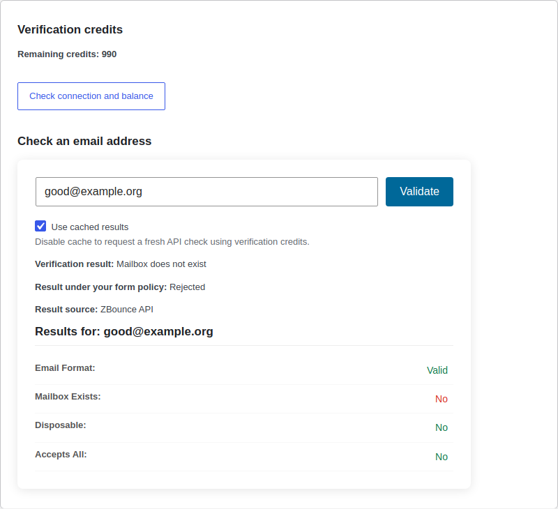 A mailbox that does not exist: rejected under the default policy.