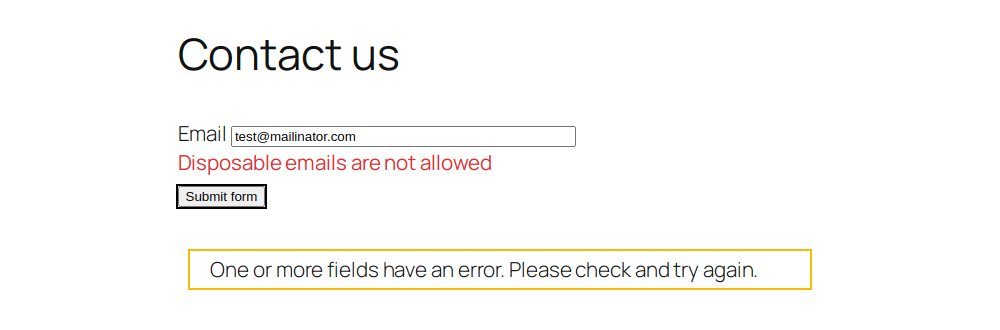 Contact Form 7 rejecting a disposable address when the form is submitted.