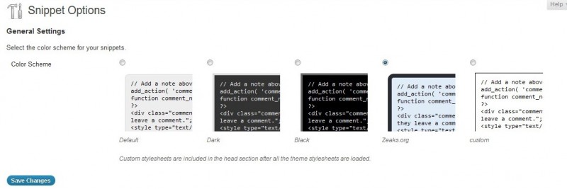 Screenshot of the plugin options.