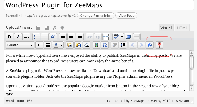 The Google Marker icon button for adding a ZeeMap to your blog.